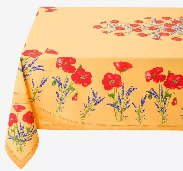 Tablecloth coated or cotton (Coquelicots Lavandes. yellow)